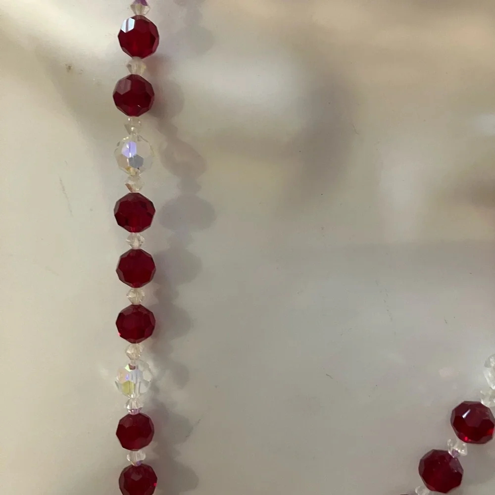 Vintage red clear faceted crystal necklace rhinestones - Picture 6 of 8